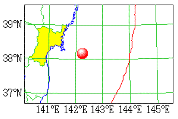 2005年8月16日の地震の震央図
